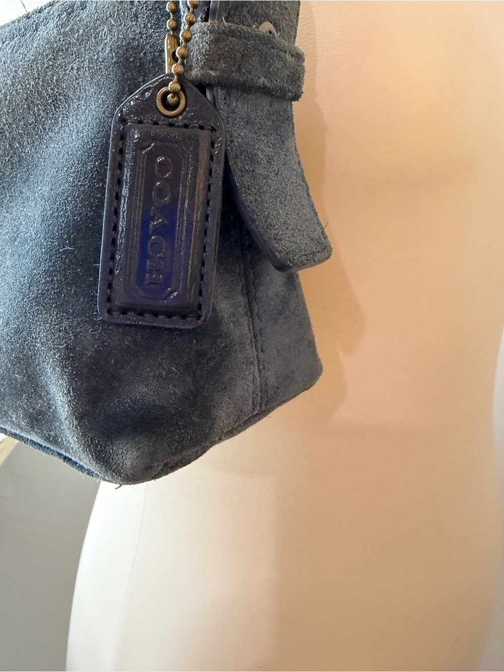 Y2K Demi AuthenticCoach Blue Navy Greyish Suede Shoulder Bag Hamptons - Picture 12 of 16
